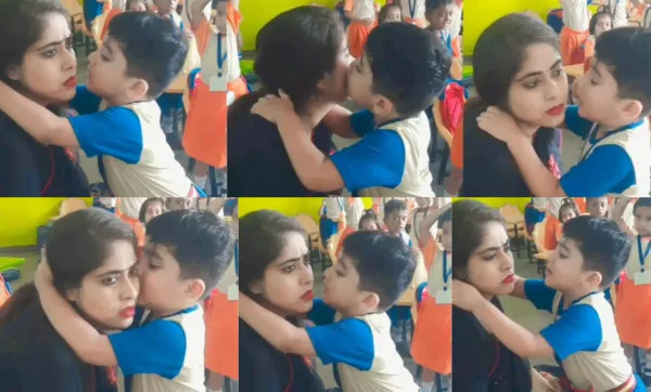 School Teacher Viral Video : नाराज स्कूल टीचर को मासूम छात्र ने Kiss लेकर मनाया शैतानी न करने का वादा किया