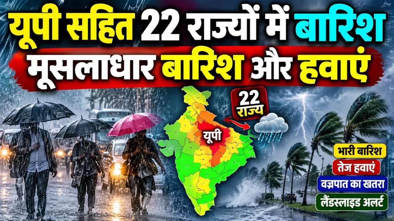 Weather Update: यूपी समेत 22 राज्यों में भारी बारिश का अलर्ट, 80 KM प्रति घंटे की रफ्तार से चलेंगी तेज हवाएं